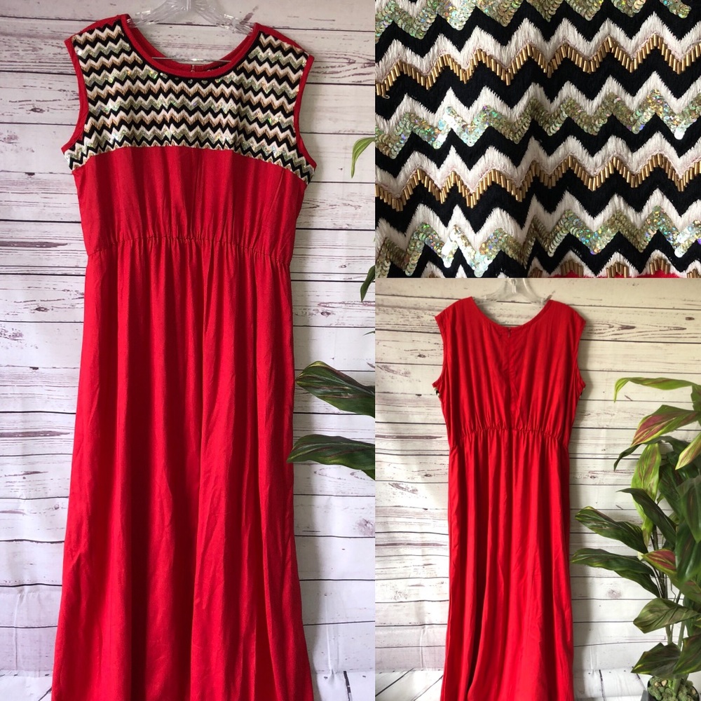 NWOT Embroidered & Sequined Empire Maxi Dress